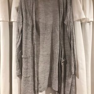 Gray long linen blend cardigan sweater size s